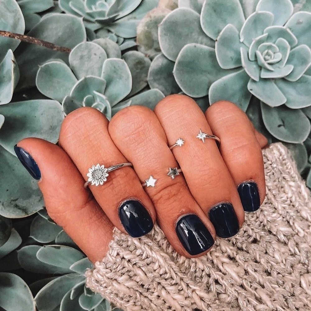 *ALIZ* 3-Pc Silver Star x Flower Fashion Ring Set